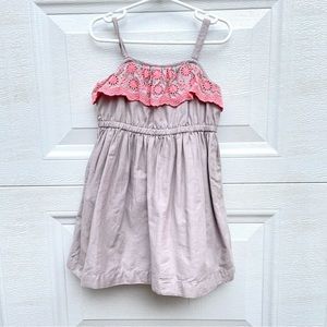 Old Navy 3T gray/beige dress with pink eyelet ruffles. Buttons on back.